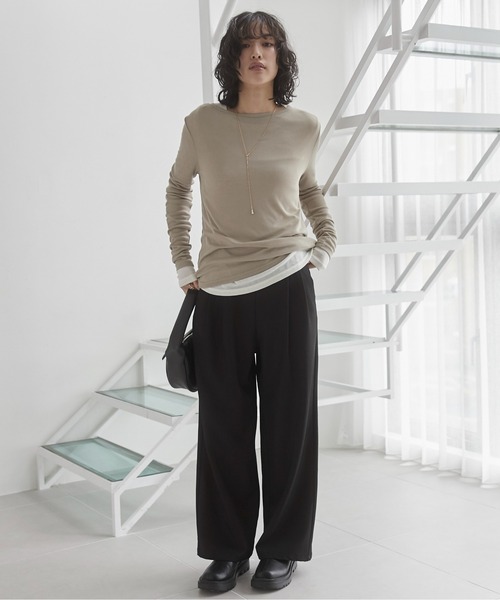 ANGIE（アンジー）の「【オケージョン対応 / セレモニー対応 / セットアップ対応】タックワイドパンツ（スラックス・レディース・ブラック/モカ/グレー/ナチュラル/ブラウン/ダークグレー・FREE）」の8枚目の写真