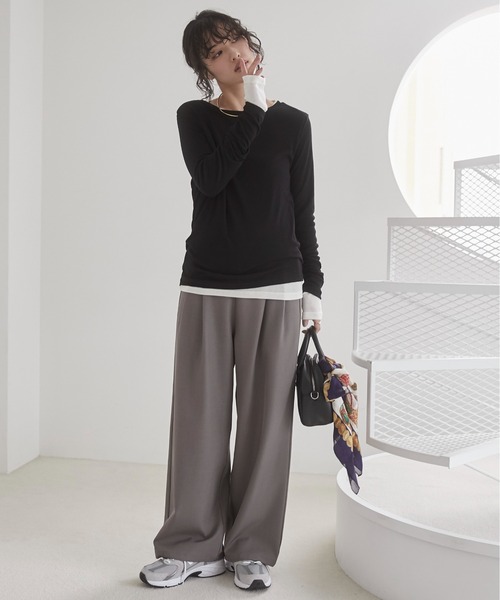 ANGIE（アンジー）の「【オケージョン対応 / セレモニー対応 / セットアップ対応】タックワイドパンツ（スラックス・レディース・ブラック/モカ/グレー/ナチュラル/ブラウン/ダークグレー・FREE）」の9枚目の写真