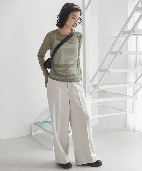 ANGIE（アンジー）の「【オケージョン対応 / セレモニー対応 / セットアップ対応】タックワイドパンツ（スラックス・レディース・ブラック/モカ/グレー/ナチュラル/ブラウン/ダークグレー・FREE）」の11枚目の写真