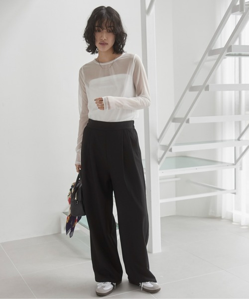 ANGIE（アンジー）の「【オケージョン対応 / セレモニー対応 / セットアップ対応】タックワイドパンツ（スラックス・レディース・ブラック/モカ/グレー/ナチュラル/ブラウン/ダークグレー・FREE）」の7枚目の写真