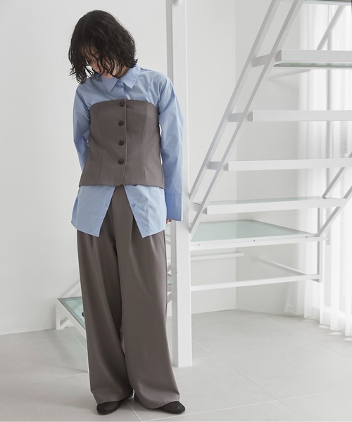 ANGIE（アンジー）の「【オケージョン対応 / セレモニー対応 / セットアップ対応】タックワイドパンツ（スラックス・レディース・ブラック/モカ/グレー/ナチュラル/ブラウン/ダークグレー・FREE）」の10枚目の写真