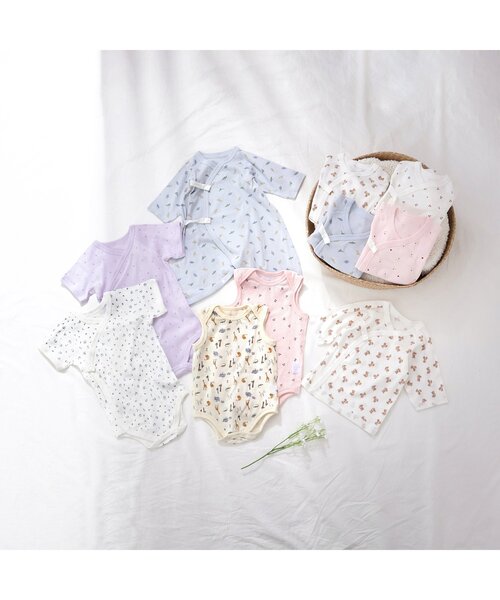 apres les cours（アプレレクール）の「ベビー半袖リブグレコ肌着　総柄・ワンポイント（肌着・キッズ・アイボリー/イエロー/ミント/ラベンダー/ピンク/オフホワイト・80/70）」の9枚目の写真