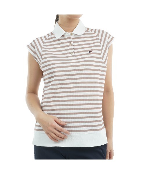 TOMMY HILFIGER GOLF(トミー ヒルフィガー ゴルフ)の「クレイジーボーダー フレンチスリーブ(ポロシャツ・レディース・トリコロール/ネイビー/サンドベージュ・M/L)」の2枚目の写真