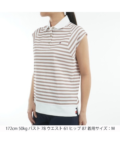 TOMMY HILFIGER GOLF（トミー ヒルフィガー ゴルフ）の「ｸﾚｲｼﾞｰﾎﾞｰﾀﾞｰ ﾌﾚﾝﾁｽﾘｰﾌﾞ（ポロシャツ・レディース・トリコロール/ネイビー/サンドベージュ・M/L）」の4枚目の写真