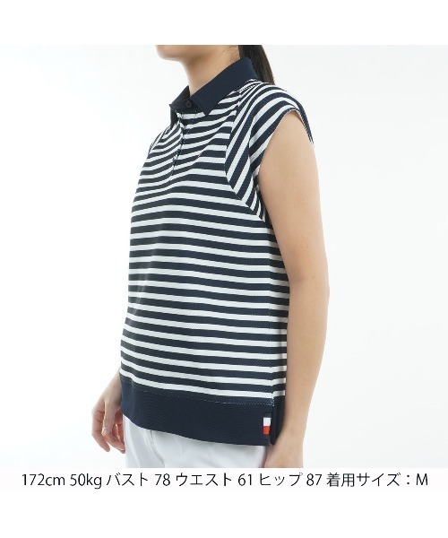 TOMMY HILFIGER GOLF(トミー ヒルフィガー ゴルフ)の「クレイジーボーダー フレンチスリーブ(ポロシャツ・レディース・トリコロール/ネイビー/サンドベージュ・M/L)」の6枚目の写真