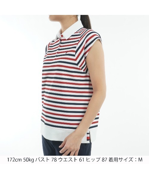 TOMMY HILFIGER GOLF（トミー ヒルフィガー ゴルフ）の「ｸﾚｲｼﾞｰﾎﾞｰﾀﾞｰ ﾌﾚﾝﾁｽﾘｰﾌﾞ（ポロシャツ・レディース・トリコロール/ネイビー/サンドベージュ・M/L）」の8枚目の写真