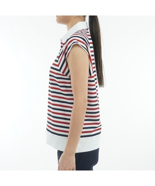 TOMMY HILFIGER GOLF（トミー ヒルフィガー ゴルフ）の「ｸﾚｲｼﾞｰﾎﾞｰﾀﾞｰ ﾌﾚﾝﾁｽﾘｰﾌﾞ（ポロシャツ・レディース・トリコロール/ネイビー/サンドベージュ・M/L）」の9枚目の写真