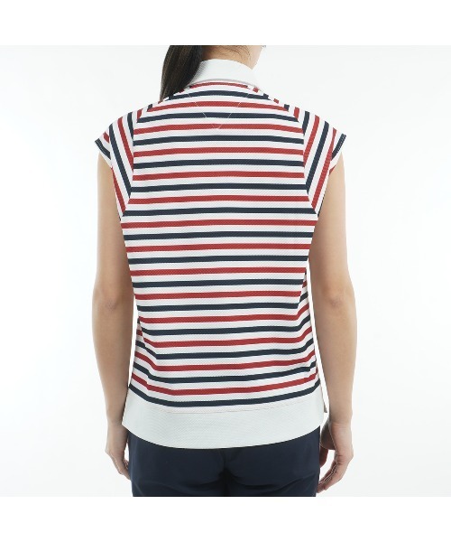 TOMMY HILFIGER GOLF(トミー ヒルフィガー ゴルフ)の「クレイジーボーダー フレンチスリーブ(ポロシャツ・レディース・トリコロール/ネイビー/サンドベージュ・M/L)」の10枚目の写真