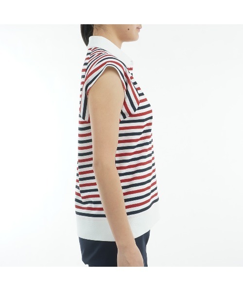 TOMMY HILFIGER GOLF(トミー ヒルフィガー ゴルフ)の「クレイジーボーダー フレンチスリーブ(ポロシャツ・レディース・トリコロール/ネイビー/サンドベージュ・M/L)」の11枚目の写真
