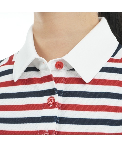 TOMMY HILFIGER GOLF（トミー ヒルフィガー ゴルフ）の「ｸﾚｲｼﾞｰﾎﾞｰﾀﾞｰ ﾌﾚﾝﾁｽﾘｰﾌﾞ（ポロシャツ・レディース・トリコロール/ネイビー/サンドベージュ・M/L）」の14枚目の写真