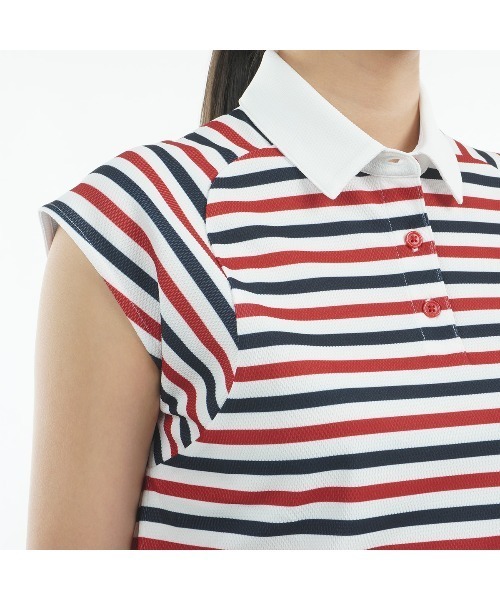 TOMMY HILFIGER GOLF(トミー ヒルフィガー ゴルフ)の「クレイジーボーダー フレンチスリーブ(ポロシャツ・レディース・トリコロール/ネイビー/サンドベージュ・M/L)」の16枚目の写真