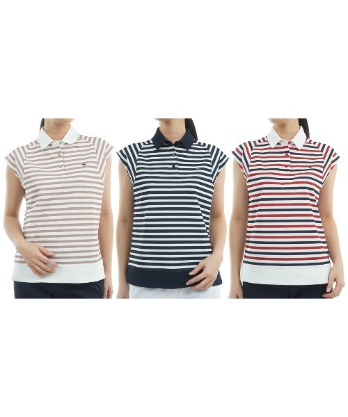 TOMMY HILFIGER GOLF(トミー ヒルフィガー ゴルフ)の「クレイジーボーダー フレンチスリーブ(ポロシャツ・レディース・トリコロール/ネイビー/サンドベージュ・M/L)」の18枚目の写真