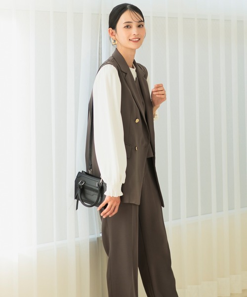 CELEN(セレン)の「【洗える/オフィスカジュアル/セレモニースーツ/カセット服】ダブルブレストジレ・ベンツセミフレアパンツ 2点セット(スーツセット・レディース・ブラウン/ブラック/グレー系その他/ネイビー・S/M/L/ST/MT/LT)」の2枚目の写真