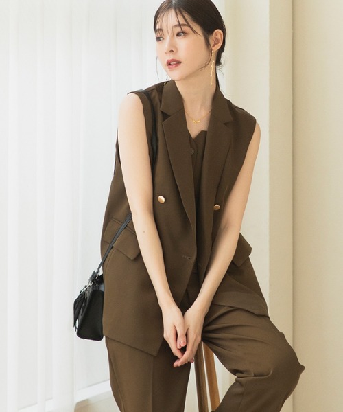 CELEN(セレン)の「【洗える/オフィスカジュアル/セレモニースーツ/カセット服】ダブルブレストジレ・ベンツセミフレアパンツ 2点セット(スーツセット・レディース・ブラウン/ブラック/グレー系その他/ネイビー・S/M/L/ST/MT/LT)」の13枚目の写真