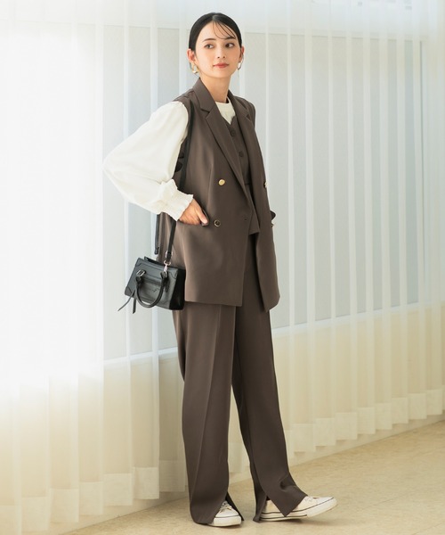 CELEN(セレン)の「【洗える/オフィスカジュアル/セレモニースーツ/カセット服】ダブルブレストジレ・ベンツセミフレアパンツ 2点セット(スーツセット・レディース・ブラウン/ブラック/グレー系その他/ネイビー・S/M/L/ST/MT/LT)」の9枚目の写真