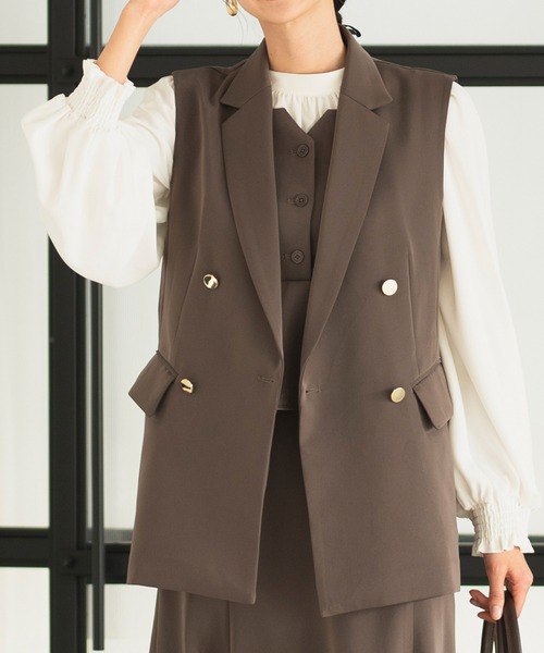 CELEN(セレン)の「【洗える/オフィスカジュアル/セレモニースーツ/カセット服】ダブルブレストジレ・ベンツセミフレアパンツ 2点セット(スーツセット・レディース・ブラウン/ブラック/グレー系その他/ネイビー・S/M/L/ST/MT/LT)」の10枚目の写真
