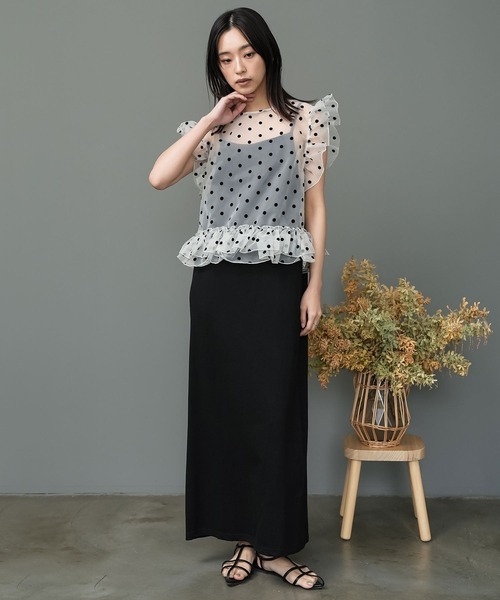 mili an deni（ミリアンデニ）の「ドットチュールトップス（シャツ/ブラウス・レディース・ブラック/グレー/アイボリー・M）」の6枚目の写真