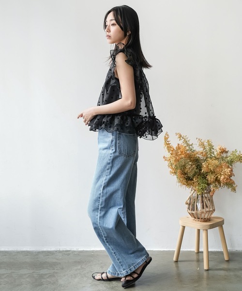 mili an deni（ミリアンデニ）の「ドットチュールトップス（シャツ/ブラウス・レディース・ブラック/グレー/アイボリー・M）」の9枚目の写真