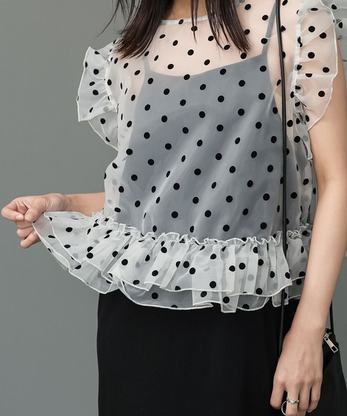 mili an deni（ミリアンデニ）の「ドットチュールトップス（シャツ/ブラウス・レディース・ブラック/グレー/アイボリー・M）」の15枚目の写真
