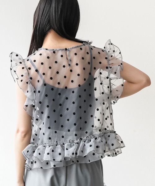 mili an deni（ミリアンデニ）の「ドットチュールトップス（シャツ/ブラウス・レディース・ブラック/グレー/アイボリー・M）」の16枚目の写真