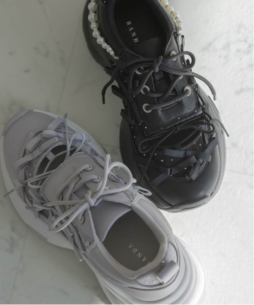 新品　ランダ　スニーカー　ブラック　ミニリボンシアー　今期新作　タグ付　完売品 新品 ランダ スニーカー ブラック ミニリボンシアー 今期新作