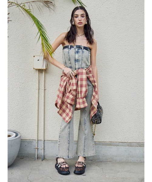 EVRIS（エヴリス）の「フーディーチェックオーバーサイズシャツ【セットアップ着用可能】（シャツ/ブラウス・レディース・レッド/ブルー・FREE）」の6枚目の写真