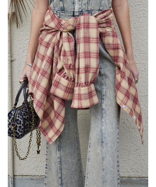 EVRIS（エヴリス）の「フーディーチェックオーバーサイズシャツ【セットアップ着用可能】（シャツ/ブラウス・レディース・レッド/ブルー・FREE）」の8枚目の写真