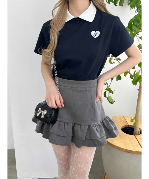 新品　ミエーレグランデ　ラブビジューＴシャツ　ハートレース付け襟付き miele grande ミエーレ グランデ LOVE ビジュー Tシャツ シャツ