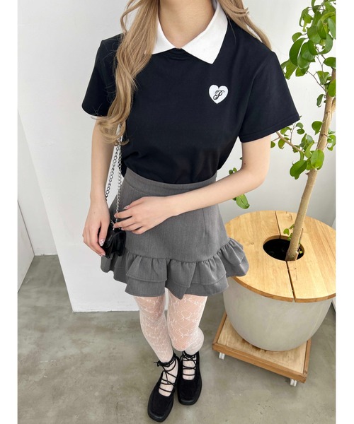 セール】【プチプラ99☆】ハートワンポイント襟付きTシャツ