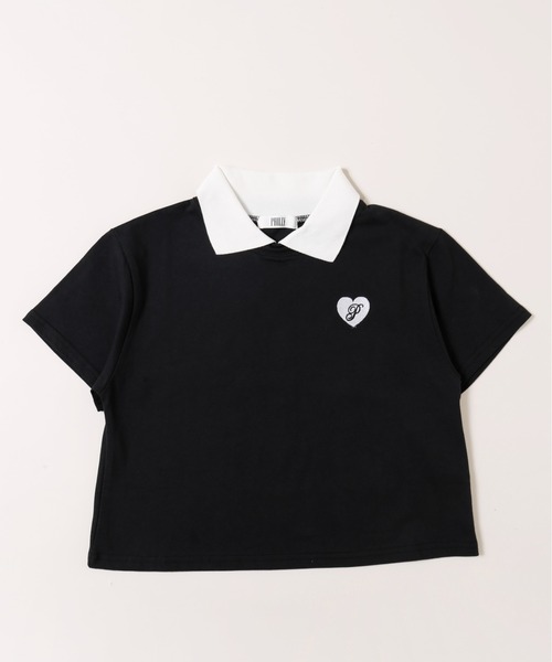 セール】【プチプラ99☆】ハートワンポイント襟付きTシャツ