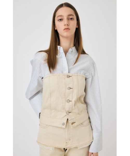 MOUSSY(マウジー)の「DENIM BARE ビスチェ(ベスト・レディース・キナリ/ブルー・1/2)」の1枚目の写真