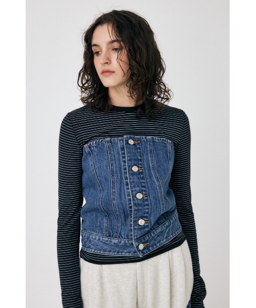 MOUSSY(マウジー)の「DENIM BARE ビスチェ(ベスト・レディース・キナリ/ブルー・1/2)」の14枚目の写真