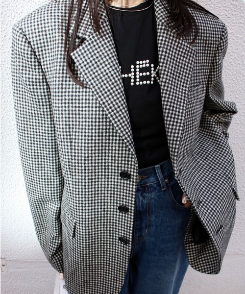 Scrap Book（スクラップブック）の「【KIMHEKIM】One Button Checked Blazer (Black)（テーラードジャケット・レディース・ブラック系その他・M/S）」の7枚目の写真