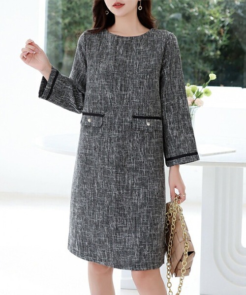 LUMIRA（アパレル）（ルミラ）の「ツイードワンピース（ワンピース・レディース・ブルー/ブラック/ネイビー/ベージュ・ONE SIZE）」の2枚目の写真