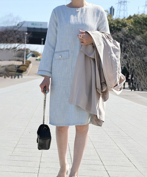 LUMIRA（アパレル）（ルミラ）の「ツイードワンピース（ワンピース・レディース・ブルー/ブラック/ネイビー/ベージュ・ONE SIZE）」の9枚目の写真