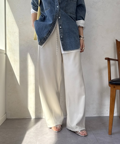 DouDou(ドゥドゥ)の「【WEB限定】ポンチ素材ワイドパンツ(その他パンツ・レディース・ベージュ/ブラック/グレー・FREE)」の3枚目の写真