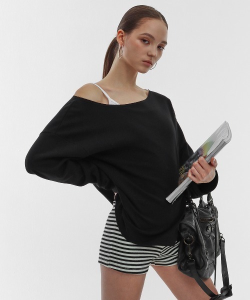 BLACKUP（ブラックアップ）の「[B-BASIC] エアスウェットオフショルダー長袖Tシャツ（Tシャツ/カットソー・レディース・ブラック/アイボリー/グレー・FREE）」の5枚目の写真