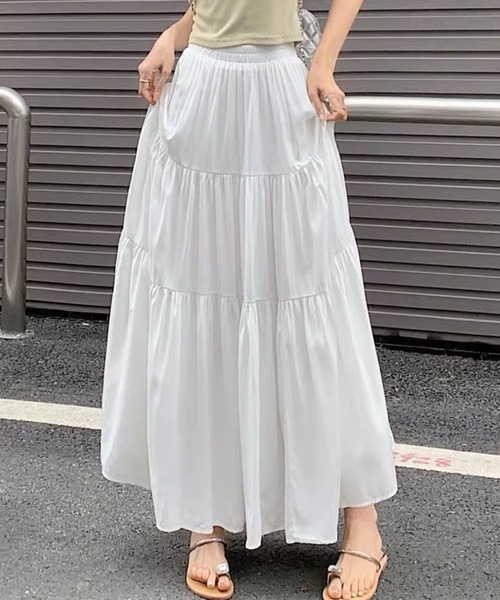 SPIGA(スピーガ)の「ティアードロングスカート(スカート・レディース・ホワイト/ブラック/ベージュ・FREE)」の1枚目の写真