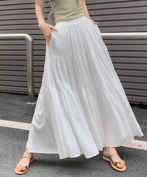 SPIGA(スピーガ)の「ティアードロングスカート(スカート・レディース・ホワイト/ブラック/ベージュ・FREE)」の14枚目の写真