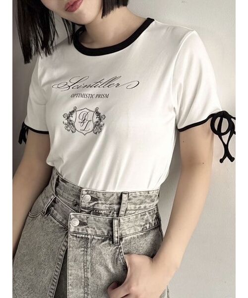 dazzlin(ダズリン)の「リボンスリーブロゴTシャツ(Tシャツ/カットソー・レディース・オレンジ/ブルー/オフホワイト・FREE)」の2枚目の写真