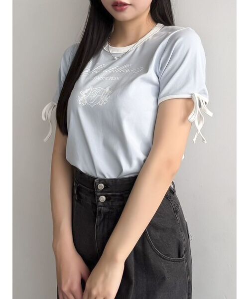 dazzlin(ダズリン)の「リボンスリーブロゴTシャツ(Tシャツ/カットソー・レディース・オレンジ/ブルー/オフホワイト・FREE)」の3枚目の写真