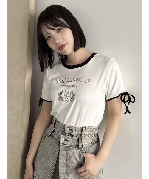 dazzlin(ダズリン)の「リボンスリーブロゴTシャツ(Tシャツ/カットソー・レディース・オレンジ/ブルー/オフホワイト・FREE)」の4枚目の写真