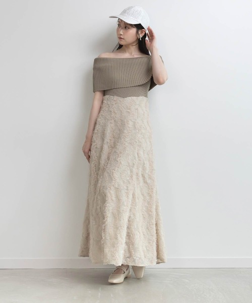 【新品】RANDA オフショルニットドッキングワンピース (カーキ)0サイズ オフショルニットドッキングワンピース(ワンピース)|RANDA