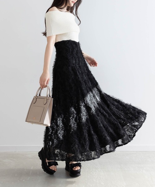 RANDA（ランダ）の「オフショルニットドッキングワンピース（ワンピース・レディース・ブラック/クリーム/カーキ・1/0）」の3枚目の写真