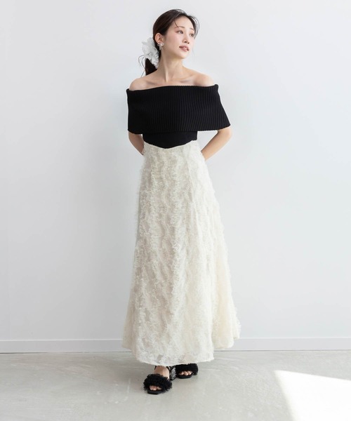 RANDA（ランダ）の「オフショルニットドッキングワンピース（ワンピース・レディース・ブラック/クリーム/カーキ・1/0）」の2枚目の写真