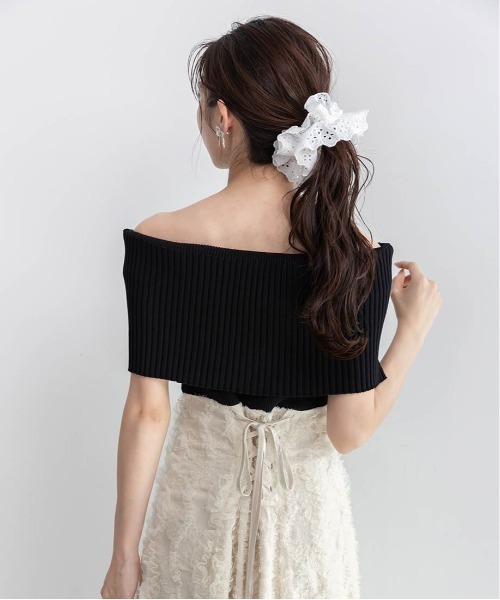 RANDA（ランダ）の「オフショルニットドッキングワンピース（ワンピース・レディース・ブラック/クリーム/カーキ・1/0）」の6枚目の写真