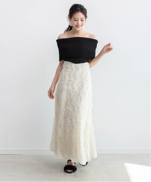 RANDA（ランダ）の「オフショルニットドッキングワンピース（ワンピース・レディース・ブラック/クリーム/カーキ・1/0）」の12枚目の写真