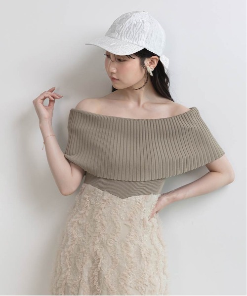 【新品】RANDA オフショルニットドッキングワンピース （カーキ）0サイズ オフショルニットドッキングワンピース（ワンピース）｜RANDA（ランダ