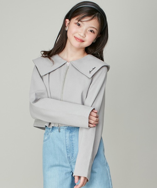 JENNI love(ジェニィラブ)の「えり付きダブルZIPテレコカーデ(カーディガン/ボレロ・キッズ・グレー/オフホワイト/ブラック・140cm/130cm/160cm/150cm)」の3枚目の写真