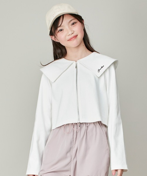 JENNI love(ジェニィラブ)の「えり付きダブルZIPテレコカーデ(カーディガン/ボレロ・キッズ・グレー/オフホワイト/ブラック・140cm/130cm/160cm/150cm)」の1枚目の写真